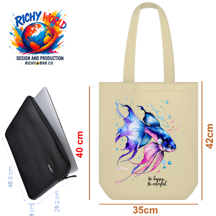 Beta Fish Strong Blue - Tote Bag – Eco Canvas (White, Black, Beige options)