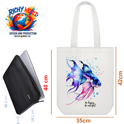 Beta Fish Strong Blue - Tote Bag – Eco Canvas (White, Black, Beige options)