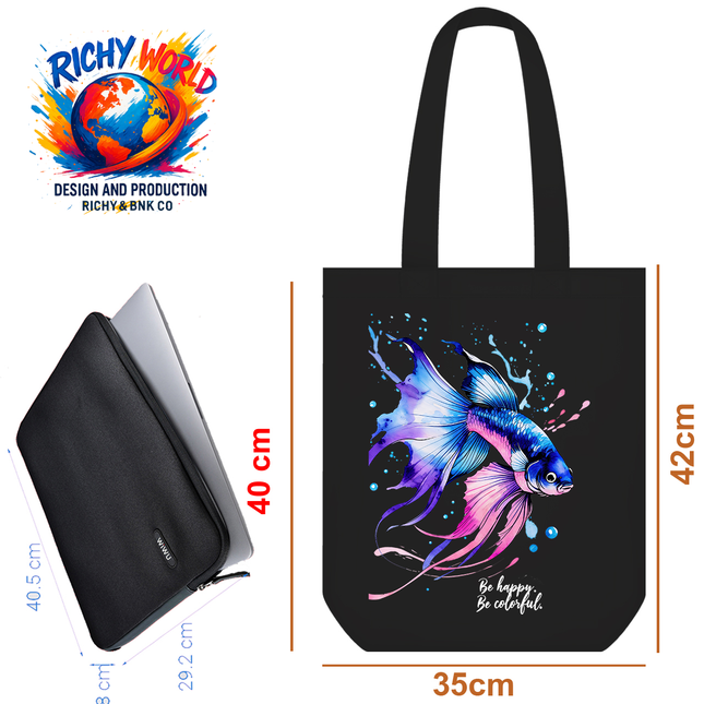 Beta Fish Strong Blue - Tote Bag – Eco Canvas (White, Black, Beige options)