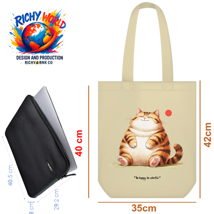 Chubby Orange Tabby Cat Tote Bag (White, Black, Beige) – Eco Canvas