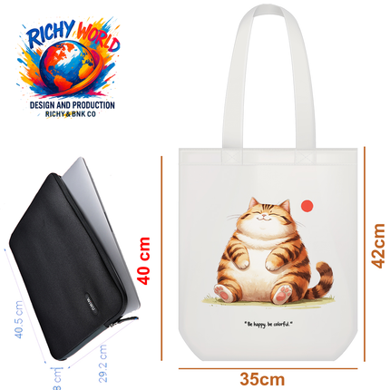 Chubby Orange Tabby Cat Tote Bag (White, Black, Beige) – Eco Canvas