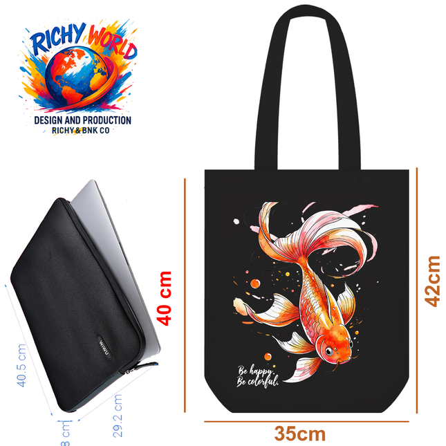Golden Big Fish - Tote Bag (Black, White, Beige) – Eco Canvas