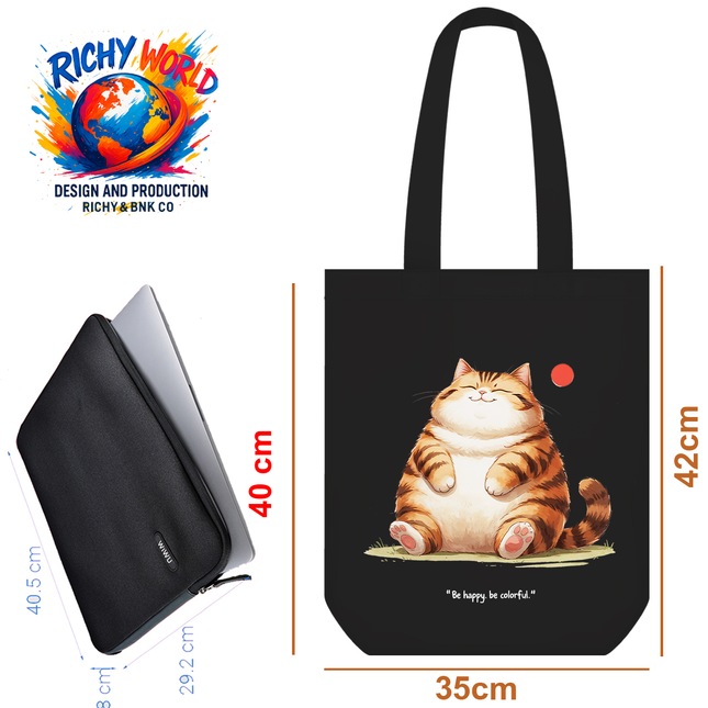 Chubby Orange Tabby Cat Tote Bag (White, Black, Beige) – Eco Canvas