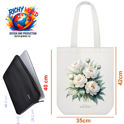 Peony White - Flower Tote Bag – Eco Canvas