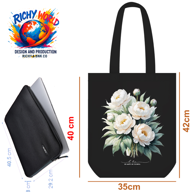 Peony White - Flower Tote Bag – Eco Canvas