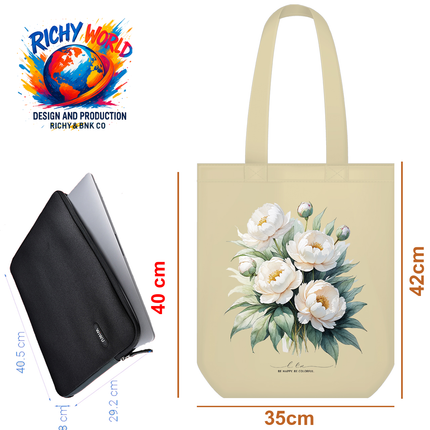Peony White - Flower Tote Bag – Eco Canvas