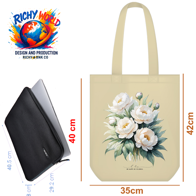 Peony White - Flower Tote Bag – Eco Canvas