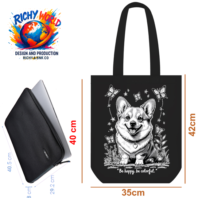 Happy Corgi - Dog Tote Bag - Eco Canvas