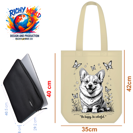 Happy Corgi - Dog Tote Bag - Eco Canvas