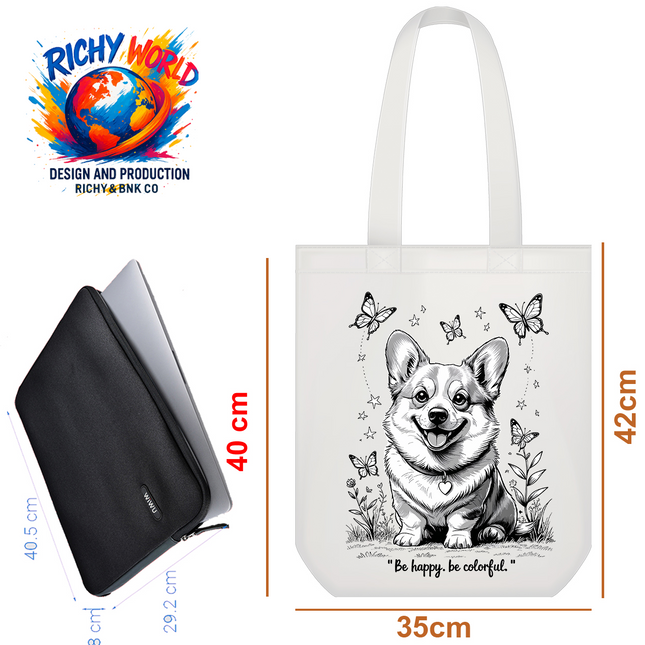 Happy Corgi - Dog Tote Bag - Eco Canvas