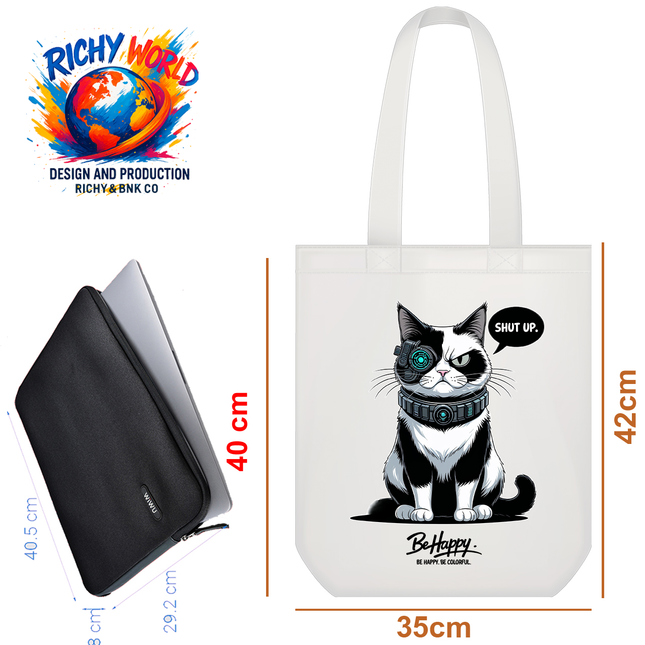 Cyber Cat Tote Bag – Eco Canvas