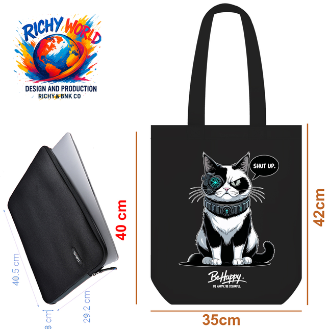 Cyber Cat Tote Bag – Eco Canvas