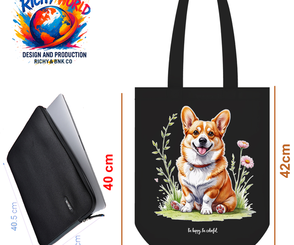 A Corgi A Day Brings A Smile Tote Bag - Reusable Natural Canvas Shopping Bag, 2 Sizes, Durable & Washable