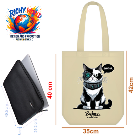 Cyber Cat Tote Bag – Eco Canvas