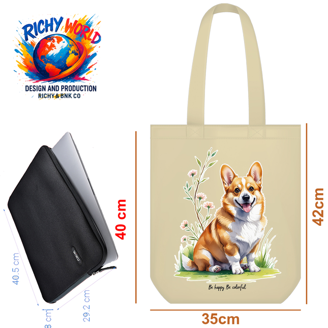 Corgi in Bloom style 2 - Dog Tote Bag – Eco Canvas