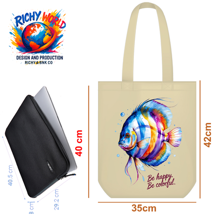 Discus Fish - Tote Bag – Eco Canvas (White, Black, Beige color)