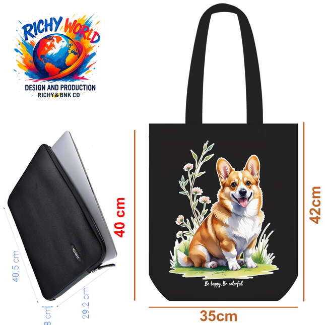 Corgi in Bloom style 2 - Dog Tote Bag – Eco Canvas