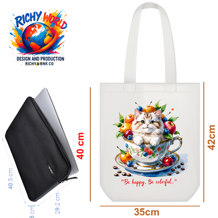 Joyful Cup Cat Tote Bag – Eco Canvas