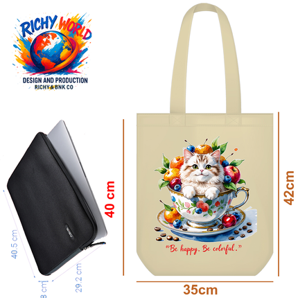 Joyful Cup Cat Tote Bag – Eco Canvas