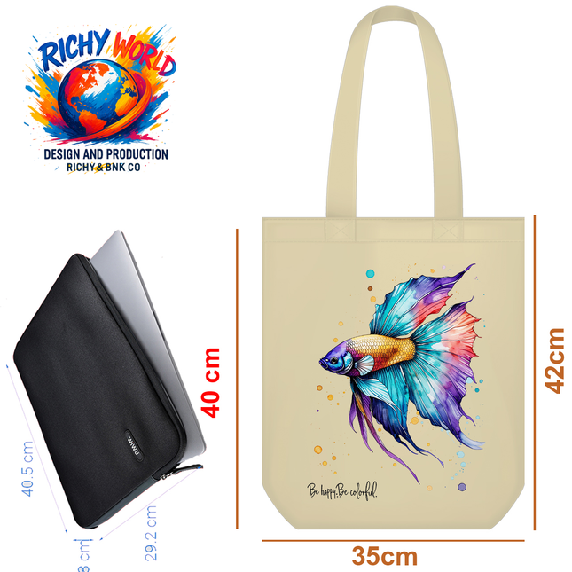 Beta Fish Colorful - Tote Bag  – Eco Canvas