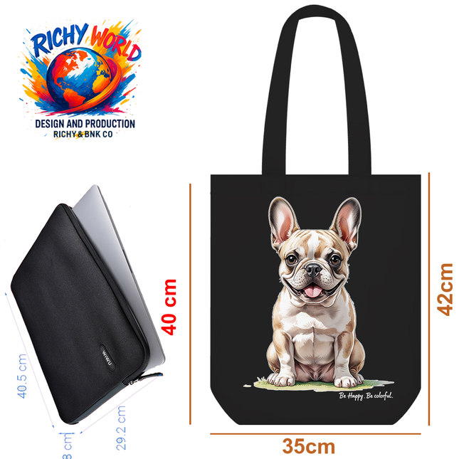 Happy French Bulldog - Dog Tote Bag – Eco Canvas