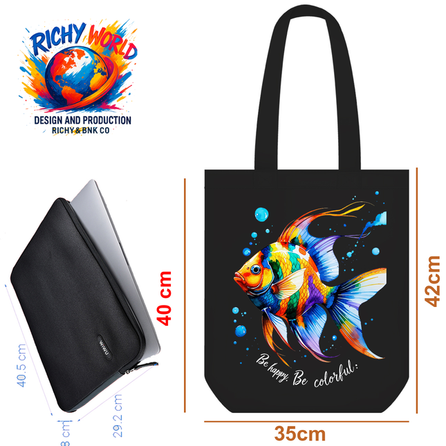 Slim Angel Fish - Tote Bag (Black, White, Beige) – Eco Canvas
