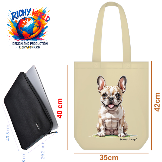 Happy French Bulldog - Dog Tote Bag – Eco Canvas