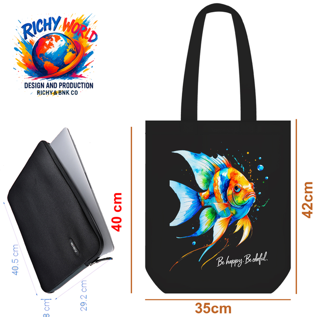 Orange Angle Fish - Tote Bag (Black, White, Beige) – Eco Canvas