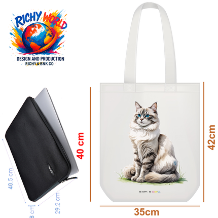 Blue Eyes Ragdoll Cat Tote Bag (White, Black, Beige) – Eco Canvas
