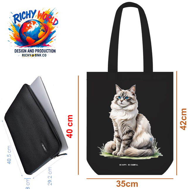 Blue Eyes Ragdoll Cat Tote Bag (White, Black, Beige) – Eco Canvas