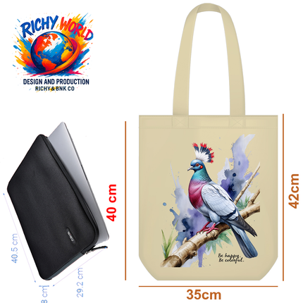 Colorful Pigeon - Bird Tote Bag – Eco Canvas