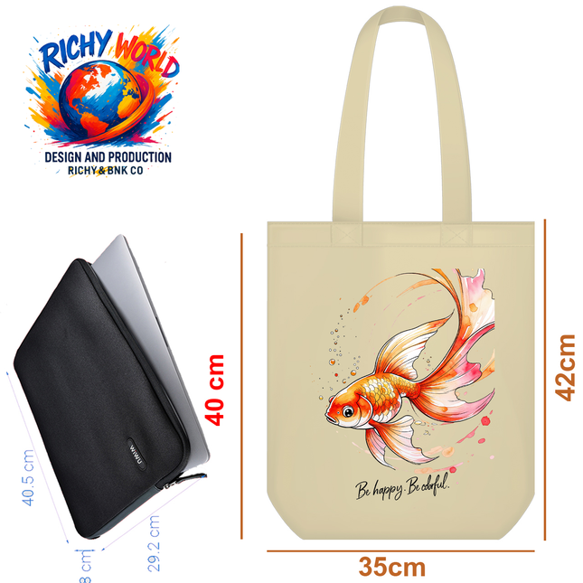 Golden Fish - Tote Bag (Black, White, Beige) – Eco Canvas