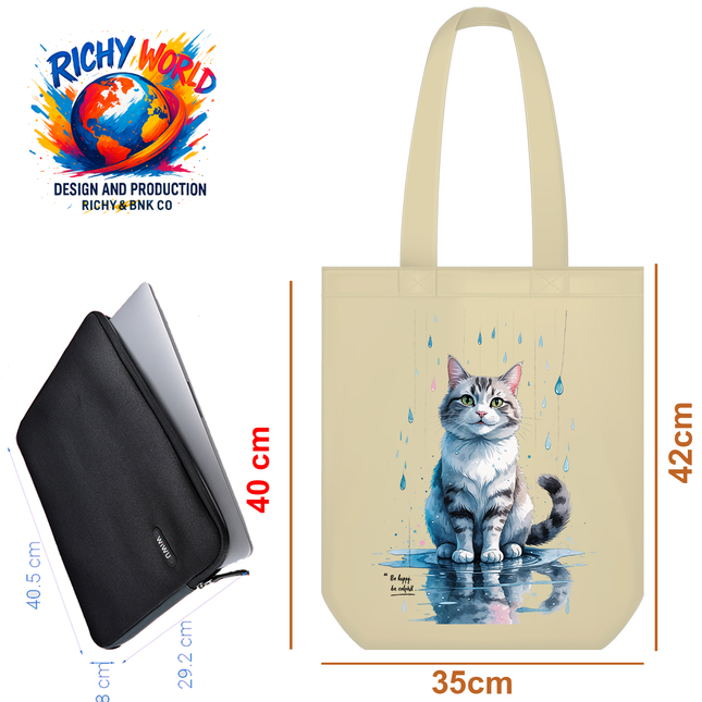Domestic Shorthair Tabby Cat in rain - Tote Bag (White, Black, Beige) – Eco Canvas