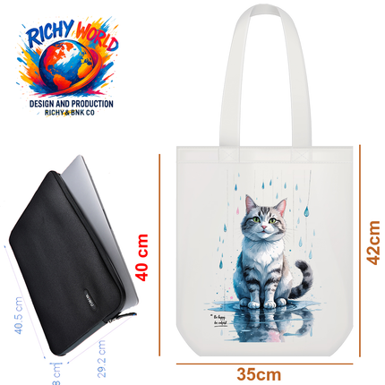 Domestic Shorthair Tabby Cat in rain - Tote Bag (White, Black, Beige) – Eco Canvas