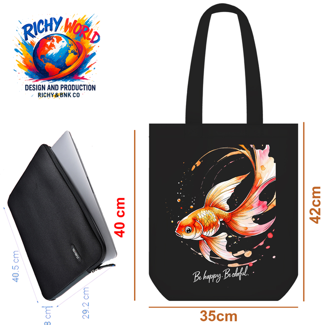 Golden Fish - Tote Bag (Black, White, Beige) – Eco Canvas