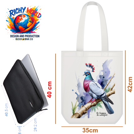Colorful Pigeon - Bird Tote Bag – Eco Canvas