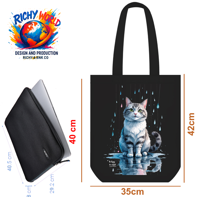 Domestic Shorthair Tabby Cat in rain - Tote Bag (White, Black, Beige) – Eco Canvas