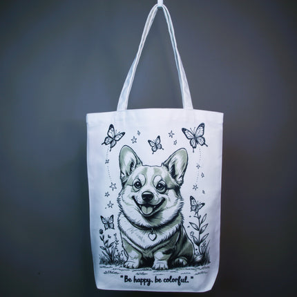 Happy Corgi - Dog Tote Bag - Eco Canvas