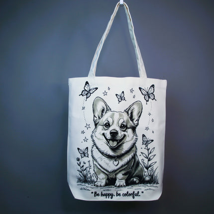 Happy Corgi - Dog Tote Bag - Eco Canvas