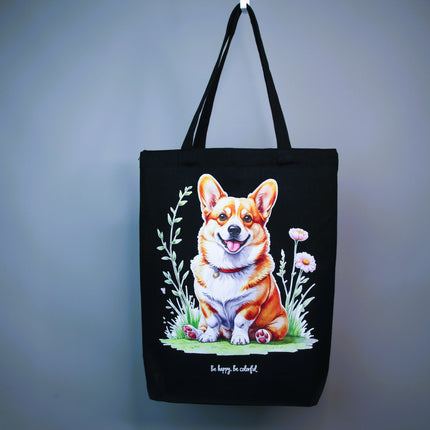 Corgi in Bloom style 1 - Dog Tote Bag - Eco Canvas