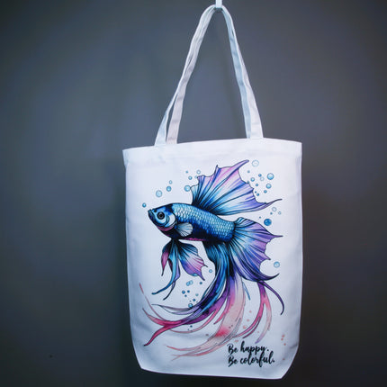Blue Beta - Fish Tote Bag (Black, White, Beige) – Eco Canvas