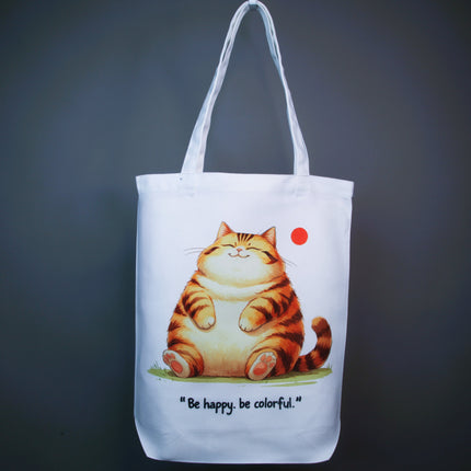 Chubby Orange Tabby Cat Tote Bag (White, Black, Beige) – Eco Canvas