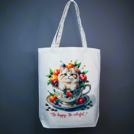 Joyful Cup Cat Tote Bag – Eco Canvas