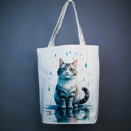 Domestic Shorthair Tabby Cat in rain - Tote Bag (White, Black, Beige) – Eco Canvas
