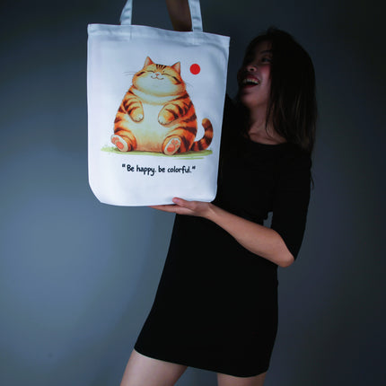 Chubby Orange Tabby Cat Tote Bag (White, Black, Beige) – Eco Canvas