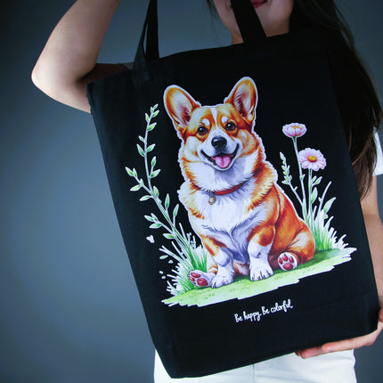 Corgi in Bloom style 1 - Dog Tote Bag - Eco Canvas