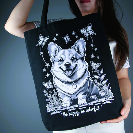 Happy Corgi - Dog Tote Bag - Eco Canvas